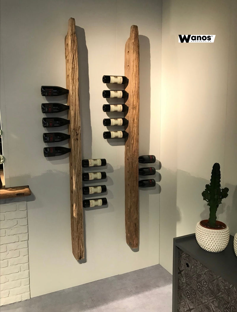 Portabottiglie da parete in legno massello invecchiato di castagno