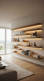 Mensole a scomparsa in legno massello "essenza castagno" con led integrato