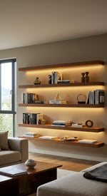 Mensole a scomparsa in legno massello "essenza castagno" con led integrato