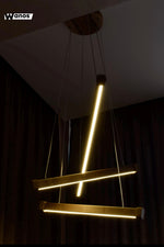 Lampadario geometrico di design in legno massello di rovere slavonia