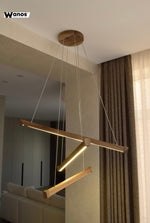 Lampadario geometrico di design in legno massello di rovere slavonia