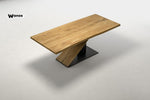 Design table with iron structure and solid natural oak top