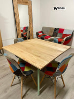 Table with top made of solid chestnut wood on a minimal metal structure