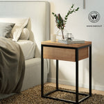 Design bedside table made of oak wood with metal structure