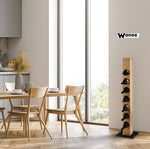 Portabottiglie di design in legno massello di rovere su base in metallo