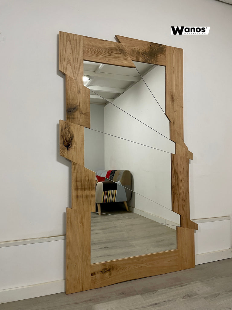 Specchio con cornice in legno massello di Rovere Spazzolato Shabby ch –  Wanos Wood & Design