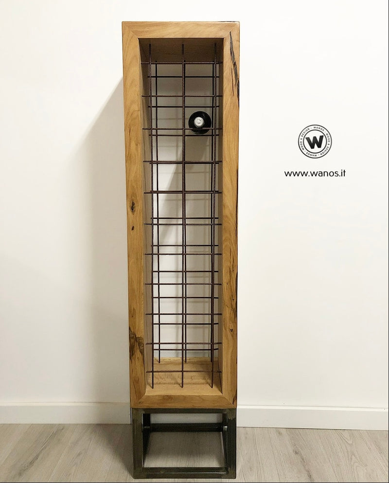 “Iron-Wood” design bottle holder in solid oak on corten iron base
