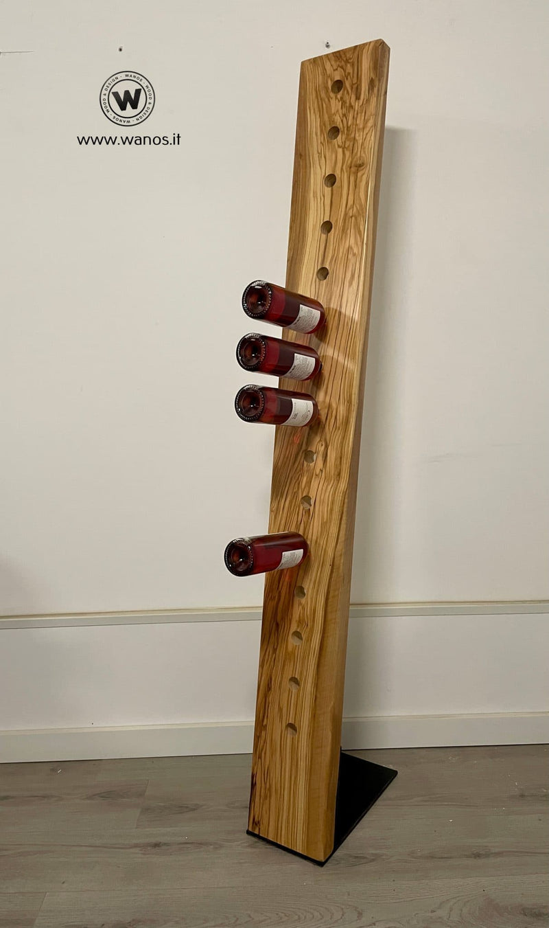 Bottle holder - "Iron-Wood" design floor-standing wine cellar in solid centuries-old olive tree on a solid iron base