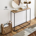 Consolle di design con piano in legno massello dal design moderno su struttura in metallo