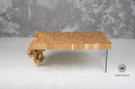 Coffee Table di design realizzato in legno massello di rovere con stuttura in vetro temperato