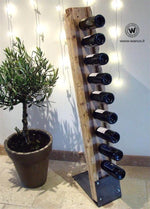 Portabottiglie da terra "Iron-Wood" in legno massello di castagno invecchiato su base in ferro solida