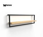 Design shelves made of solid chestnut wood on a metal structure