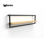 Design shelves made of solid chestnut wood on a metal structure