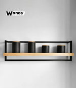 Design shelves made of solid chestnut wood on a metal structure