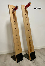 Portabottiglie da terra "Iron-Wood" in legno massello di castagno invecchiato su base in ferro solida