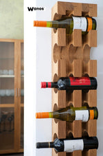 Design floor or wall bottle holder made of solid natural oak