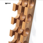 Design floor or wall bottle holder made of solid natural oak