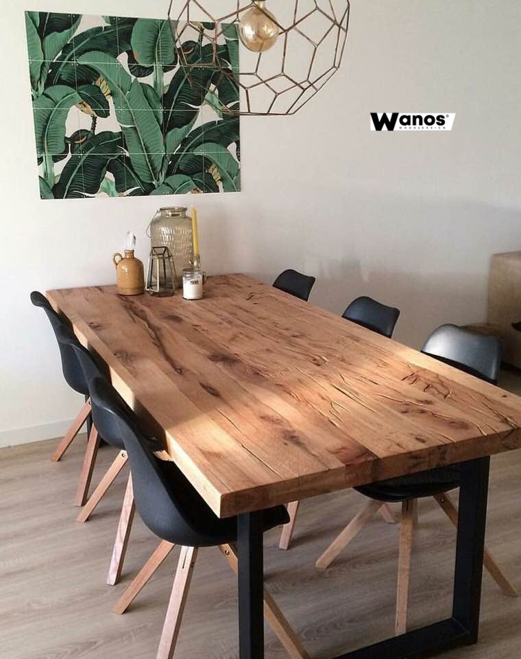 Tavolo in legno massello di castagno invecchiato su struttura metallo minimal 150X80cm