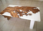 Design Coffee Table made with centuries-old olive root immersed in white epoxy resin