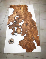 Design Coffee Table made with centuries-old olive root immersed in white epoxy resin