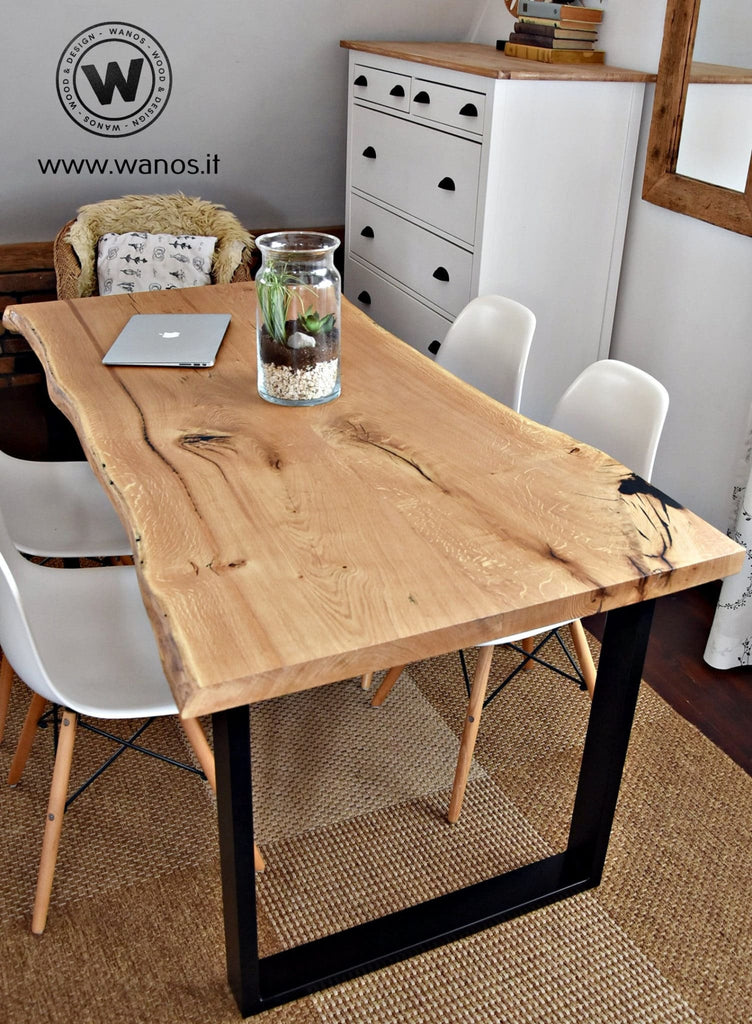 Tavolo di design in legno massello di castagno scortecciato allungabil –  Wanos Wood & Design