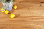 Design table made of solid oak wood on acrylic crystal