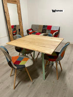 Table with top made of solid chestnut wood on a minimal metal structure