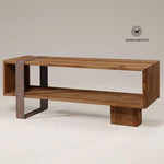 Consolle porta TV in legno massello di castagno antico su struttura in metallo nero opaco