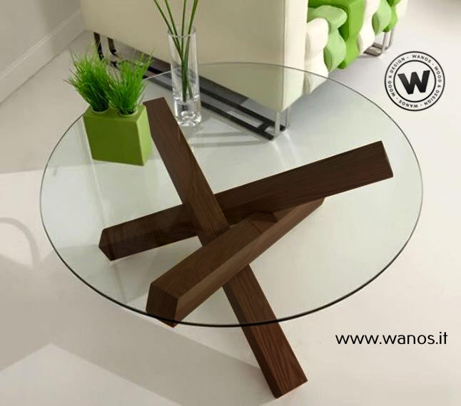 Tavolino da salotto in legno e vetro cristallo di design moderno