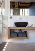 Piano lavabo sospeso di design in legno massello di castagno