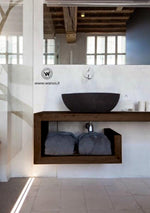 Piano lavabo sospeso di design in legno massello di castagno