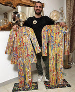 Lampade da terra Man-Woman di design in legno massello decorato