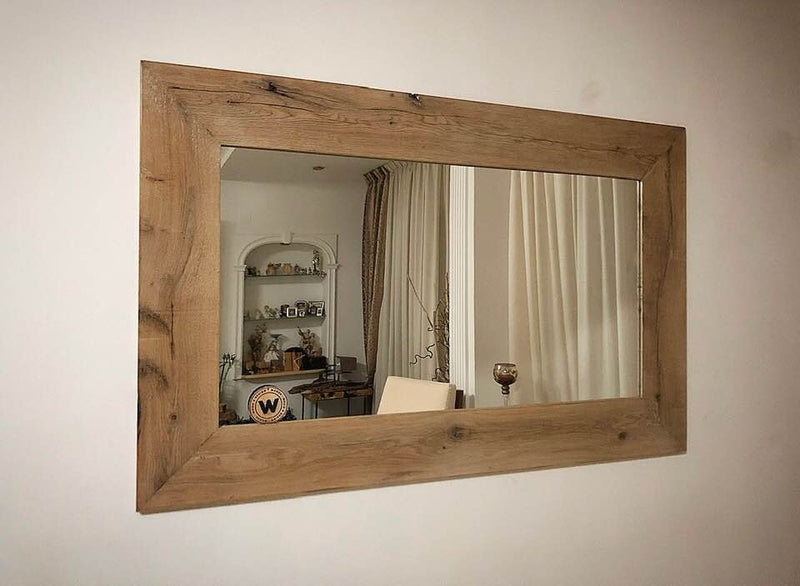Specchio con cornice in legno massello di "Rovere Spazzolato Shabby chic"