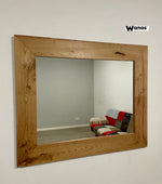 Design mirror with aged solid chestnut wood frame