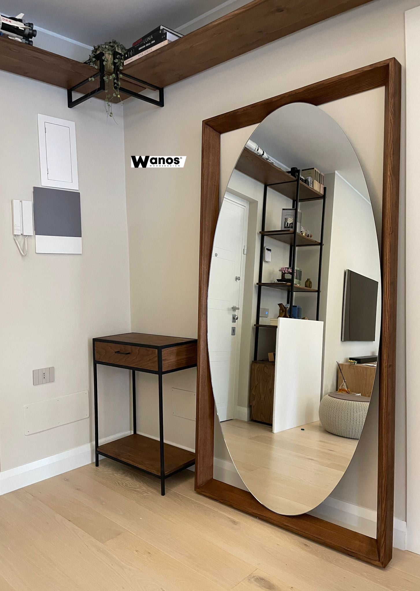 Specchio Ovale 91x61 Cm Con Cornice In Legno E Perline - Stile Boho E Rustico Per Bagno, Ingresso O Soggiorno