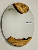 Specchio circolare di design con cornice in radica di ulivo secolare