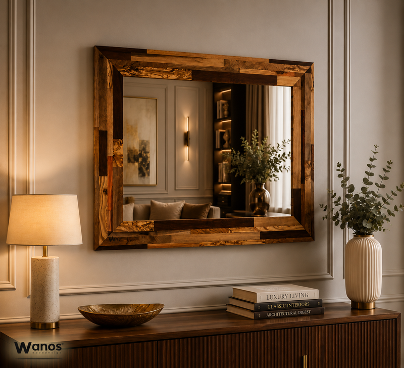 Specchio di design con cornice in legno massello multi essenze
