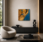 Orologio da parete di design realizzato in legno massello di ulivo secolare immerso in resina color acqua marina