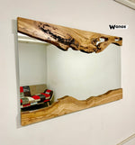 Design wall mirror with solid secular olive wood frame