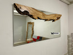 Design mirror with solid secular olive wood frame
