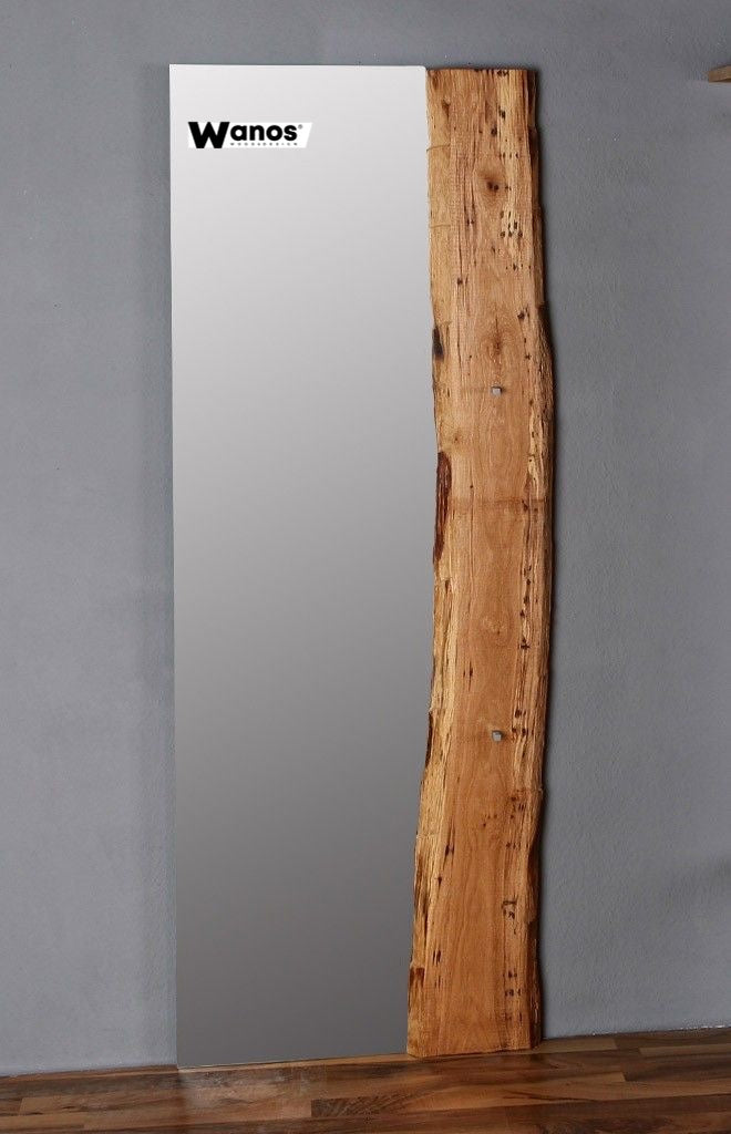 Specchio da appoggio o parete di design con cornice in legno massello di castagno invecchiato