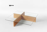Coffee Table con struttura in legno massello minimal con ripiano in cristallo