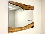Design wall mirror with secular solid olive wood frame