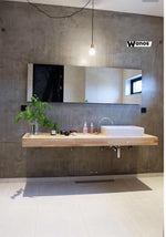 Piano lavabo in legno massello di frassino naturale con trattamento idrorepellente