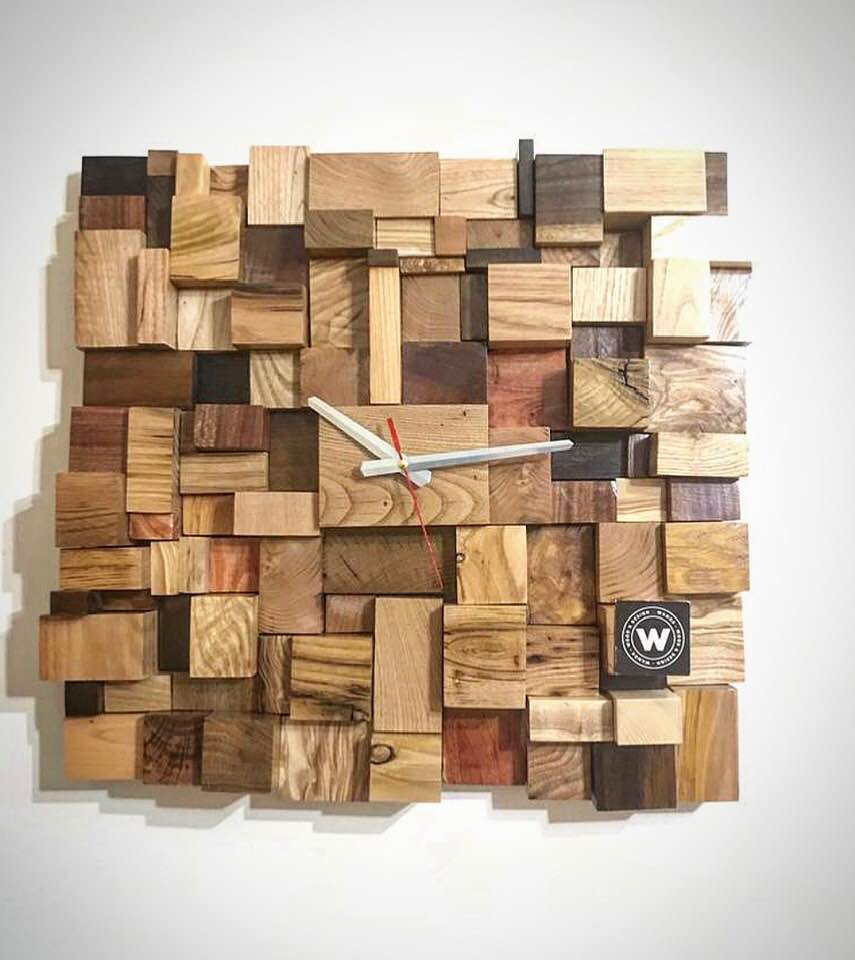 Orologio da parete in mosaico di legno massello di design – Wanos