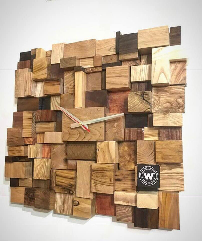 Orologio da parete in mosaico di legno massello di design