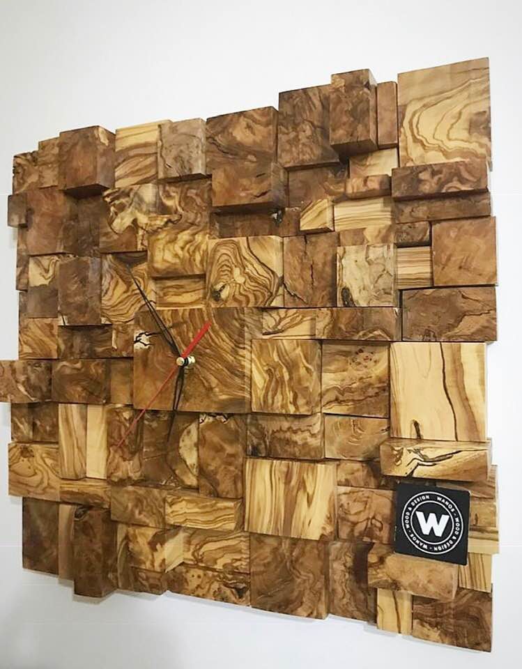 Wall clock made of centuries-old olive wood