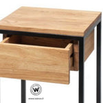 Design bedside table made of oak wood with metal structure