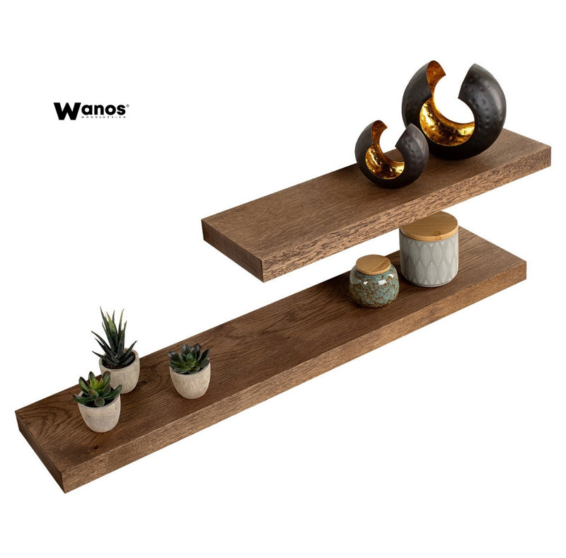 Design shelves made of solid wood with concealed installation in natural walnut color