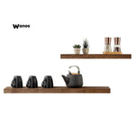Design shelves made of solid wood with concealed installation in natural walnut color